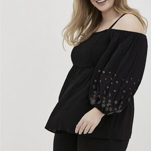 Torrid Black Smocked Blouse Size 0